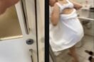 「え？待って待って！」公衆の多目的トイレで女が着替えてたからドアをバ～ン開けてみたｗ 動画あり